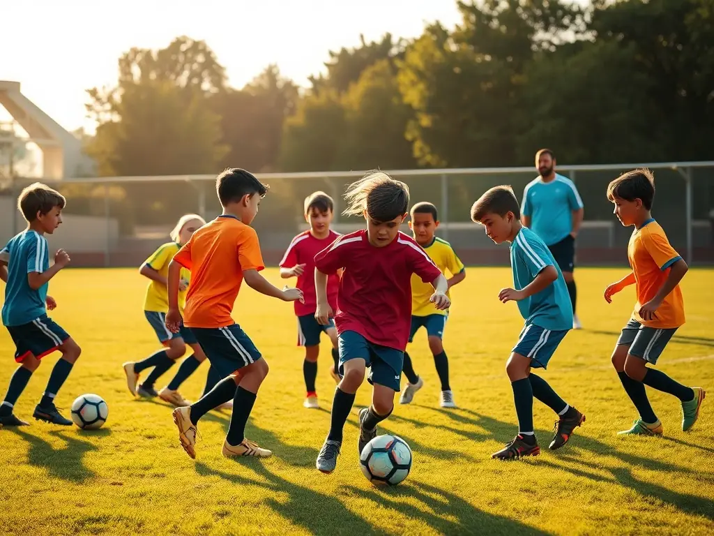 A dynamic image of young athletes participating in a soccer training session, showcasing teamwork and skill development under the guidance of experienced coaches at CPTSDGAPTS.