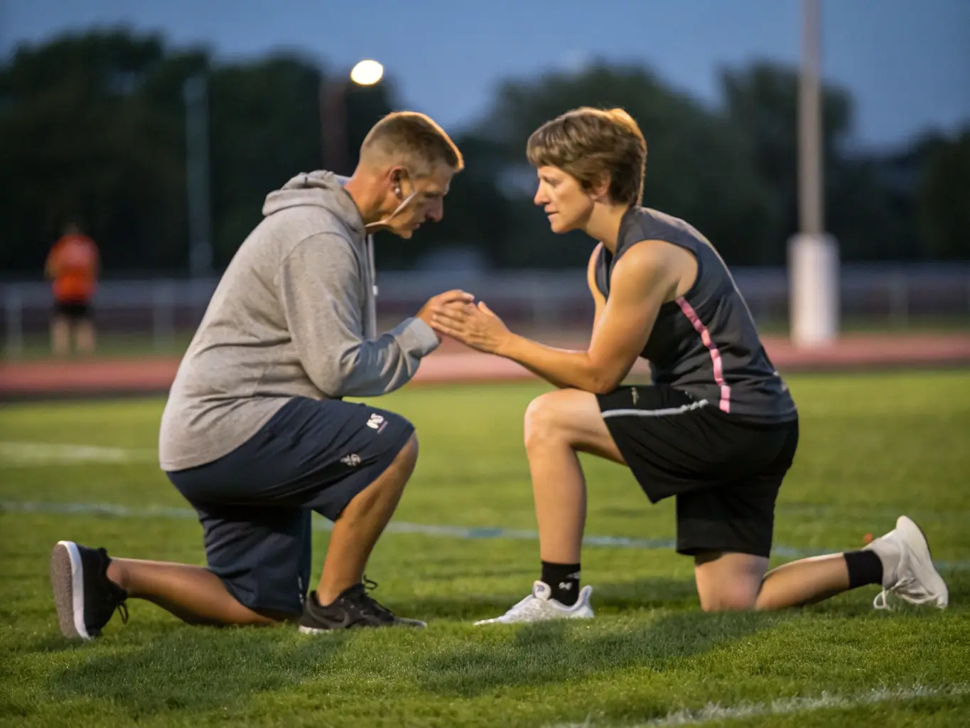 A heartwarming image of a coach mentoring a young athlete from CPTSDGAPTS, emphasizing the youth development and mentorship aspects of the club.